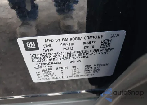 2022 Chevrolet Trailblazer Fwd Ls z USA, uszkodzony, nr VIN KL79MMS23NB128596